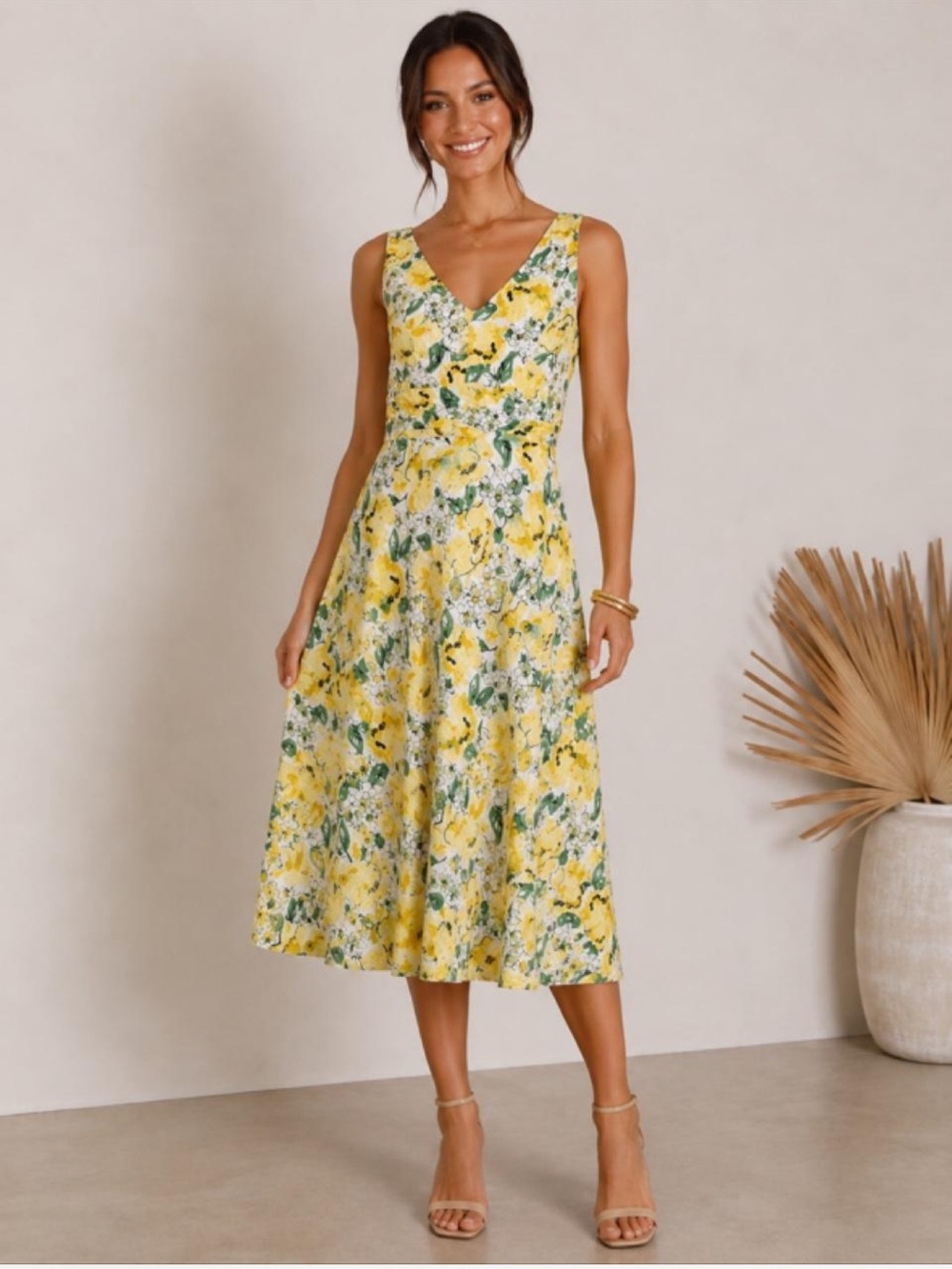 Robbie Bee Women’s Floral Sundress Size 14 100% Cotton Yellow White Sleeveless